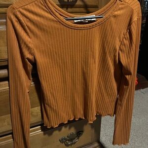 Rust Ribbed Long Sleeve Crop Top